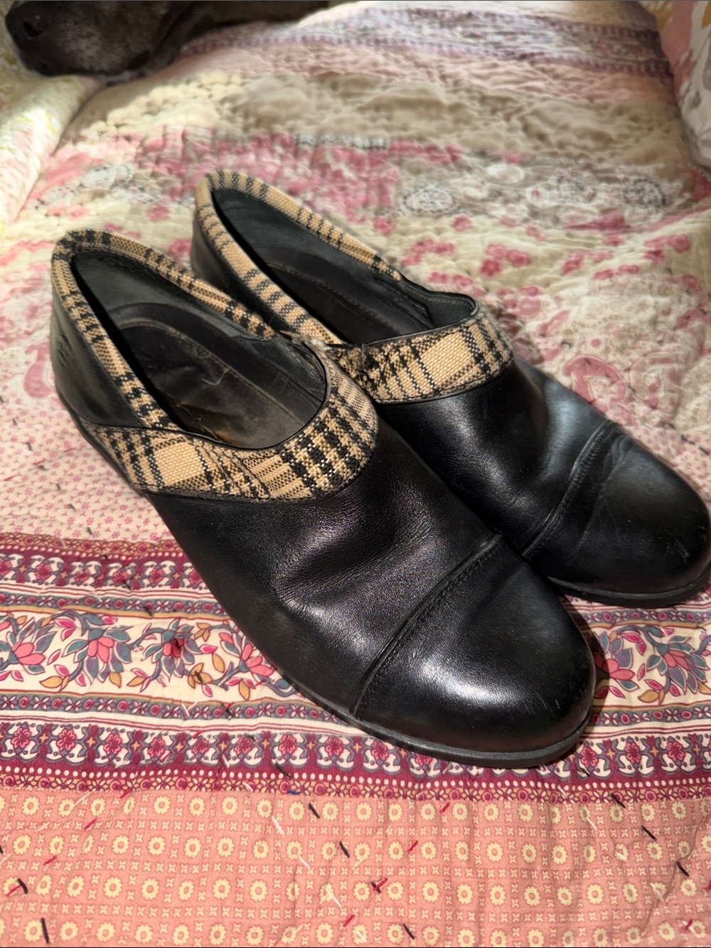 Ariat Black Slip-On Loafers with Tan Plaid Trim